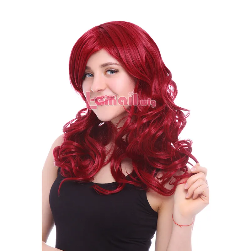 

L-email 50cm Red Burgundy Synthetic Brazilian Hair Medium Wavy Cosplay Wigs CB74