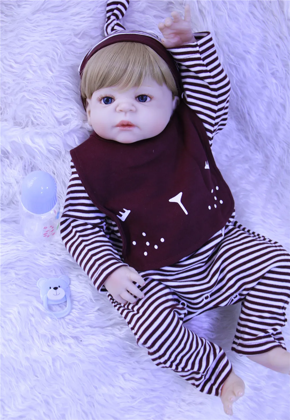 Мальчик bebe-reborn блонд волос полный Силиконовый reborn baby dolls 22 дюймов Поддельные Детские Силиконовые Куклы для детей подарок живые младенцы