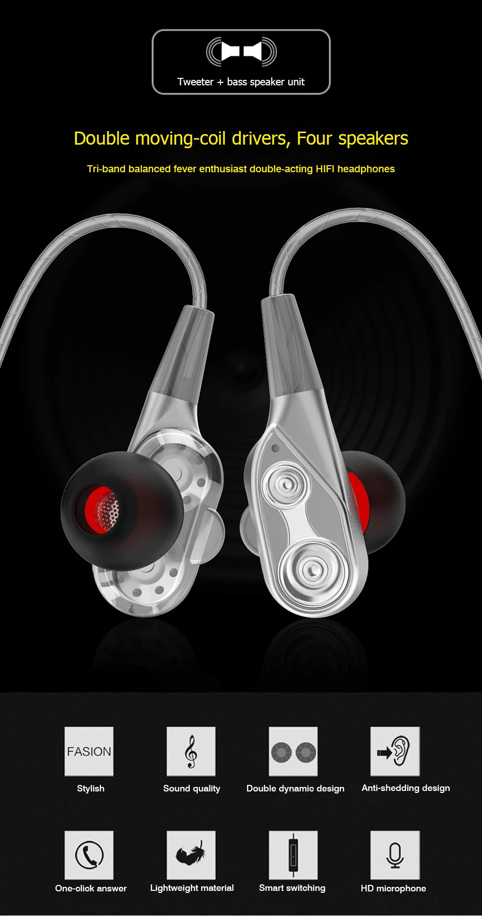 Noise Cancelling Earphones Dual Driver Earphone With MIC Gaming Headset Stereo Earphones With Microphone For Mobile Phone (17)