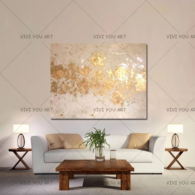 

High quality Handmade thick knife abstract oil painting White and Gold abstract on Canvas Painting Decor Oil Painting artwork