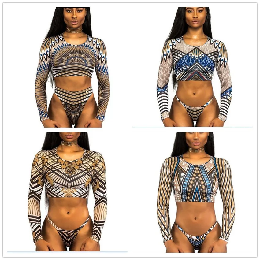 Bkning African Print Swimwear Thong Bikini Set Long Sleeve Swimsuit Women Padded Biquini 2018 Sexy Female High Waisted Swimsuits Bkning African Print Swimwear Thong Bikini Set Long Sleeve Swimsuit Women Padded Biquini 2018 Sexy Female High Waisted Swimsuits