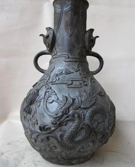 

Elegant old S1064 China Royal Palace Pure Bronze Copper Lucky Dragon chrysanthemum flower Pot Vase (A0321)