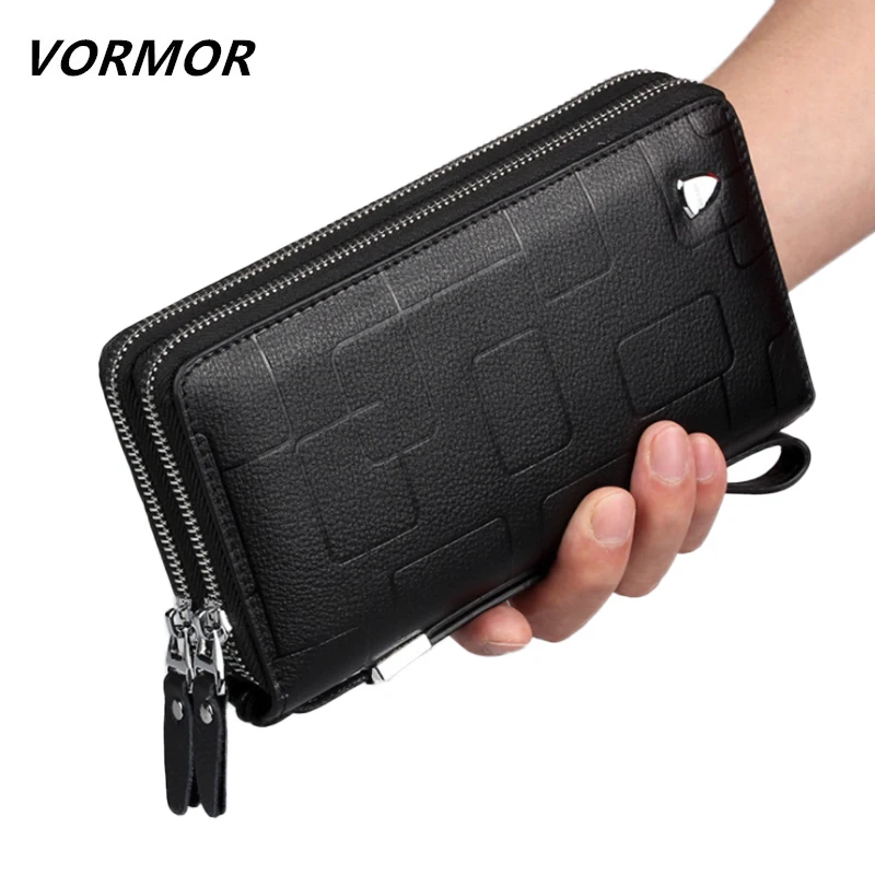 

VORMOR 2018 Men Wallet Clutch Genuine Leather Brand Rfid Wallet Male Organizer Cell Phone Clutch Bag Long Coin Purse