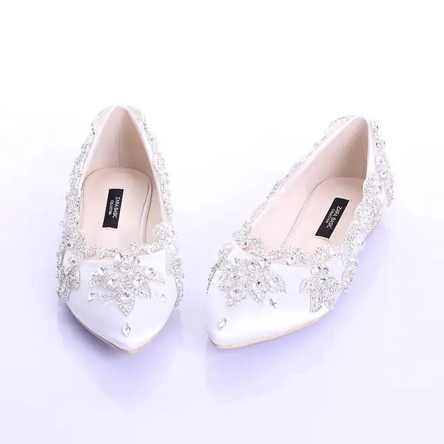 Champagne Satin White Crystal Flat Wedding Shoes Women Fashion Champagne Satin White Crystal Flat Wedding Shoes Women Fashion Pointed Red Rhinestone Bridal