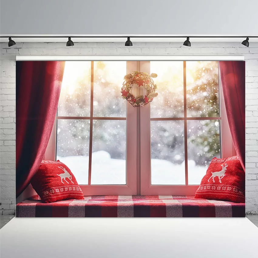 

Winter Christmas Window Santa Claus Baby Party Photography Background Customized Photographic Backdrops for Photo Studio