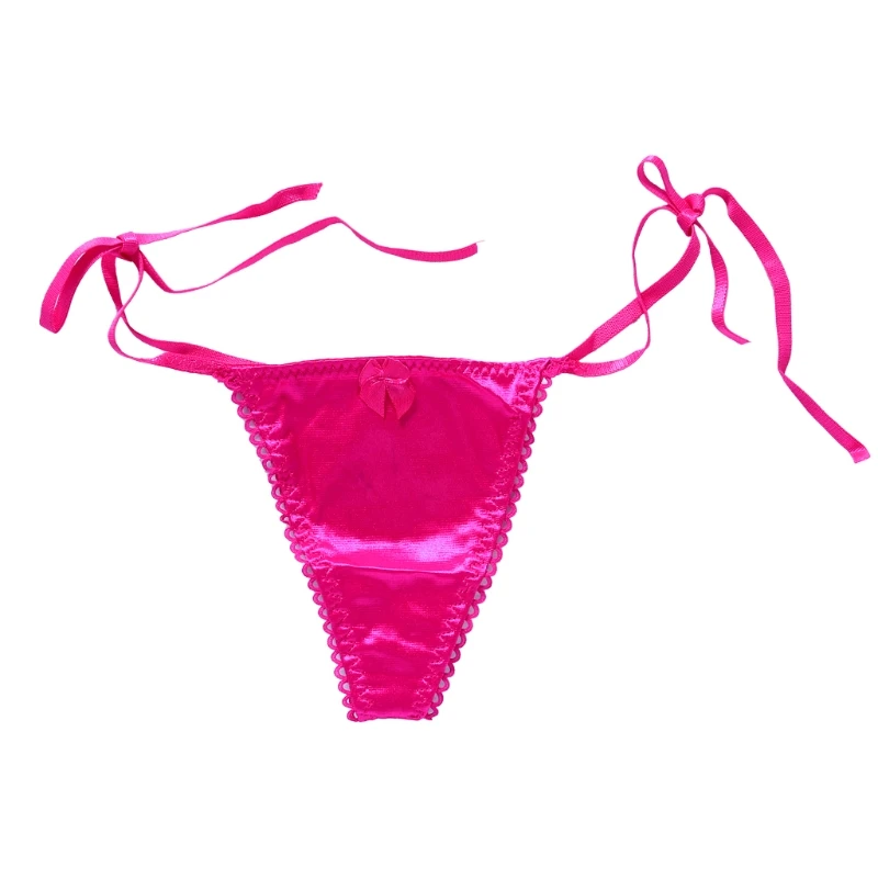 

2018 Solid Women's Adjustable G-string Underwear Tie Side Bowknot Faux Silk Thongs Panties double layer silk Elastic Waist