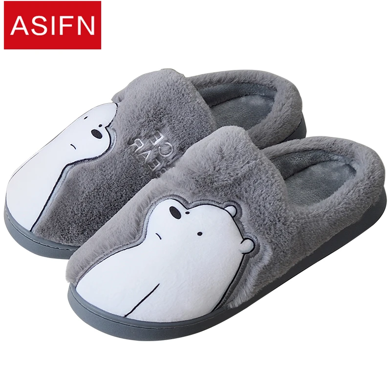 

ASIFN Women Furry Slippers Men Ladies Cute Bear Winter Home Female Sapato Feminino Ladies Shoes Zapato De Piso Elegantes