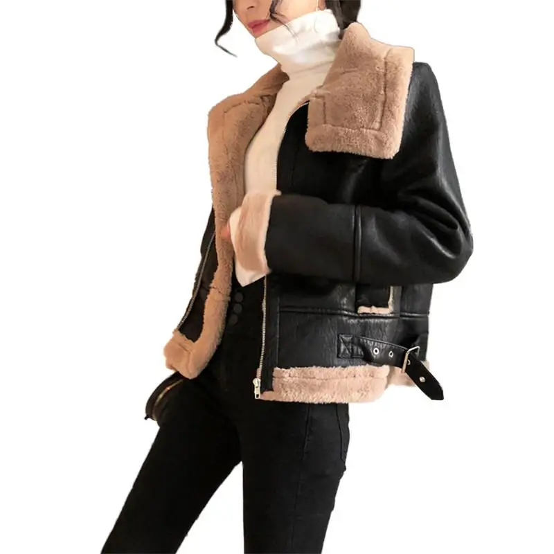 Femmes Chaud Manteaux Survêtement Nouveau Laine Hiver Casual Vestes Pu Automne 2019 Moto D'agneau En V656 Artificielle Cuir Femme rwSqAZrxP