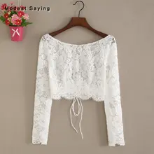 Элегантный Кот Лодка шеи одежда с длинным рукавом Кружева свадебное болеро со шнуровкой сзади Церковь Свадебные Накидки куртка Обёрточная бумага свадебные аксессуары