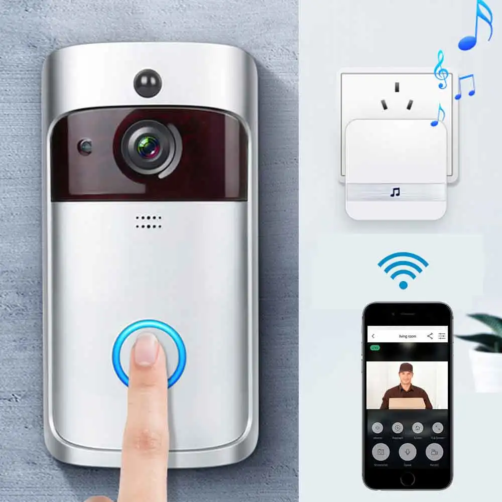 

ENKLOV Smart Wireless Wifi Security Doorbell 720P Intercom Video Doorbell Camera Infrared Night Vision Two-way Audio