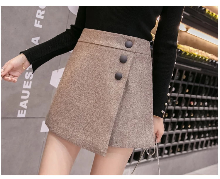 Осень зима новые женские шерстяные шорты корейская мода необычные шорты с высокой талией юбки женские повседневные шерстяные шорты