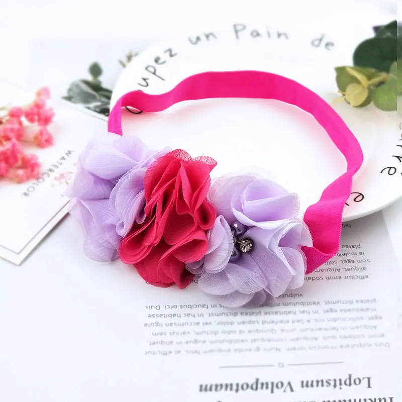 

Baby headbands flower for girls elastic bow chiffon hair accessories kids lovely headwear Children's photographic props BH288