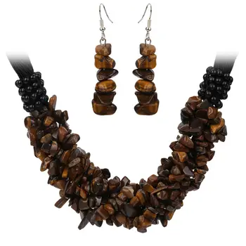 

YACQ Tiger Eye Charm Choker Collar Necklace 7 Layer 925 Sterling Silver Dangle Earrings Set Jewelry gift For Women Teen Girl 20"