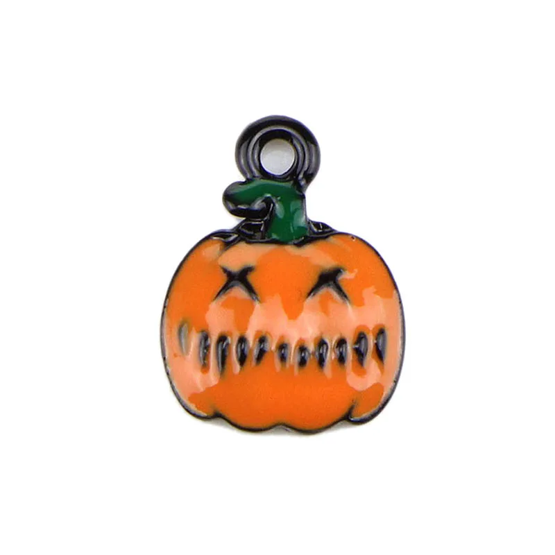 10PCS Pumpkin Beads Halloween Enamel Charms Pendant DIY Jewelry Findings