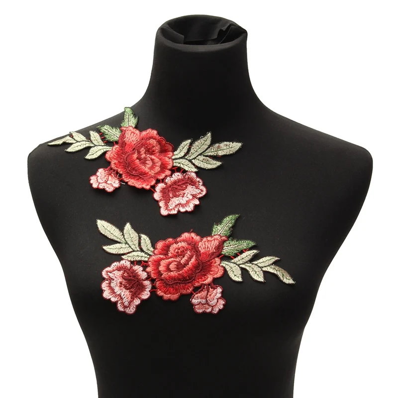 

Rose Flower Floral Collar Patch Cute Applique Badge Embroidered Fabric Sticker For Clothes Jacket Jeans Garment Patches