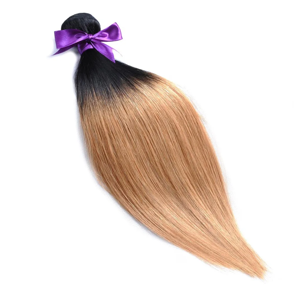 Pinshair волосы темно светлые пучки с закрытием Ombre 1B 27 перуанские прямые