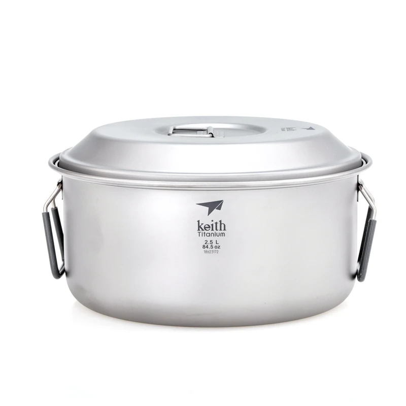 Keith 2-3 persona Camping de titanio olla mango plegable portátil al aire libre ultraligero de olla de cocina Picnic utensilios de cocina cubiertos 2.5L Ti6018