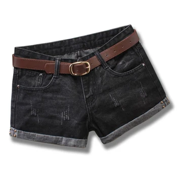 

2018 Summer New Women Ripped Cuffs Scratched Black Denim Hot Shorts , Casual Female Woman 2XL 3xl Loose Rivets Distressed Shorts