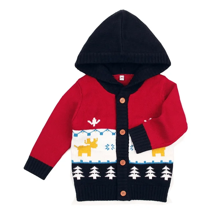 Encontrar/Повседневный Рождественский вязаный кардиган с капюшоном для маленьких девочек, свитер, осенняя одежда для мальчиков, весеннее детское трикотажное пальто, 6 мес.-24 месяца, DC351 - Цвет: Red