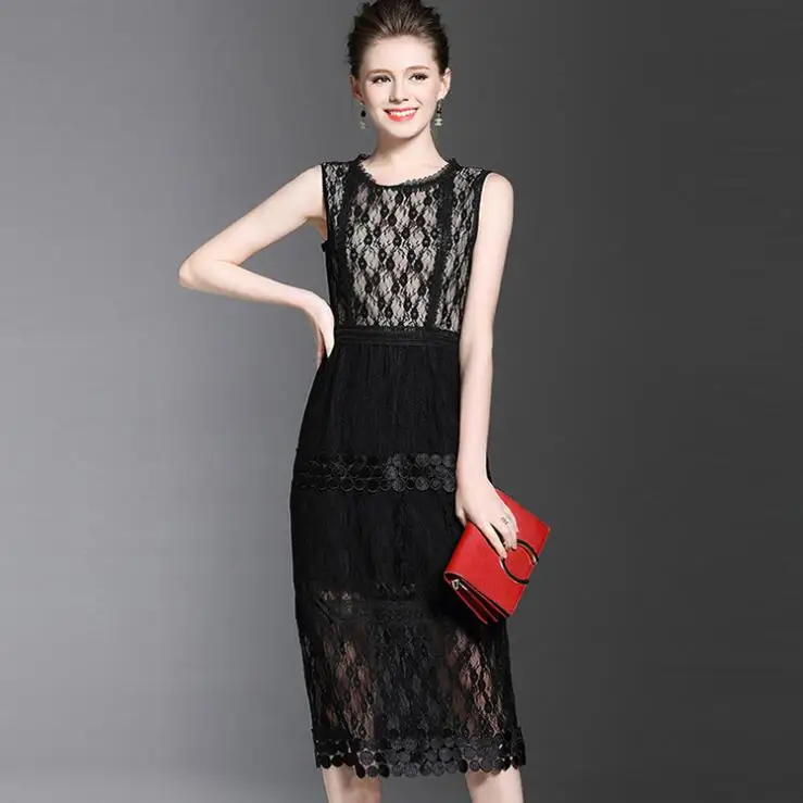 2017 New Summer Sleeveless Lace Long Dress Women Elegant Bridal Wedding Party White Casual Female Dress Girls Office Dress long-white-lace-dress