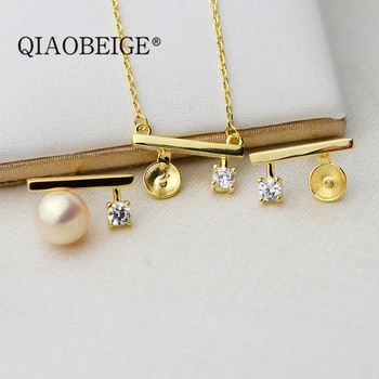 

QIAOBEIGE Diy handmade accessory 925 silver necklace with chain stud balance beam suitable for inlaid with 8mm pearl spacer