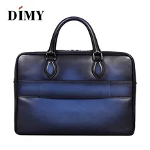 DIMY Hand Patina Vintage Briefcase Genuine Cow Leather Shoulder Bag Double Zipper Laptop Bags Business Case Travel Bag For Men 100% genuine real crocodile leather head skin men business bag laptop bag briefcase zipper with code locker closure cow strap
