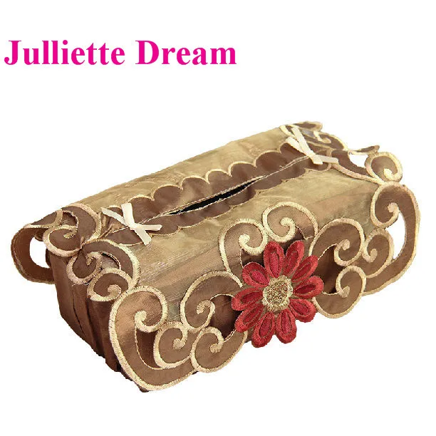 

Organza Fabric tissue box cover wedding decoration rustic dustproof embroidered european style home textile car tissue box