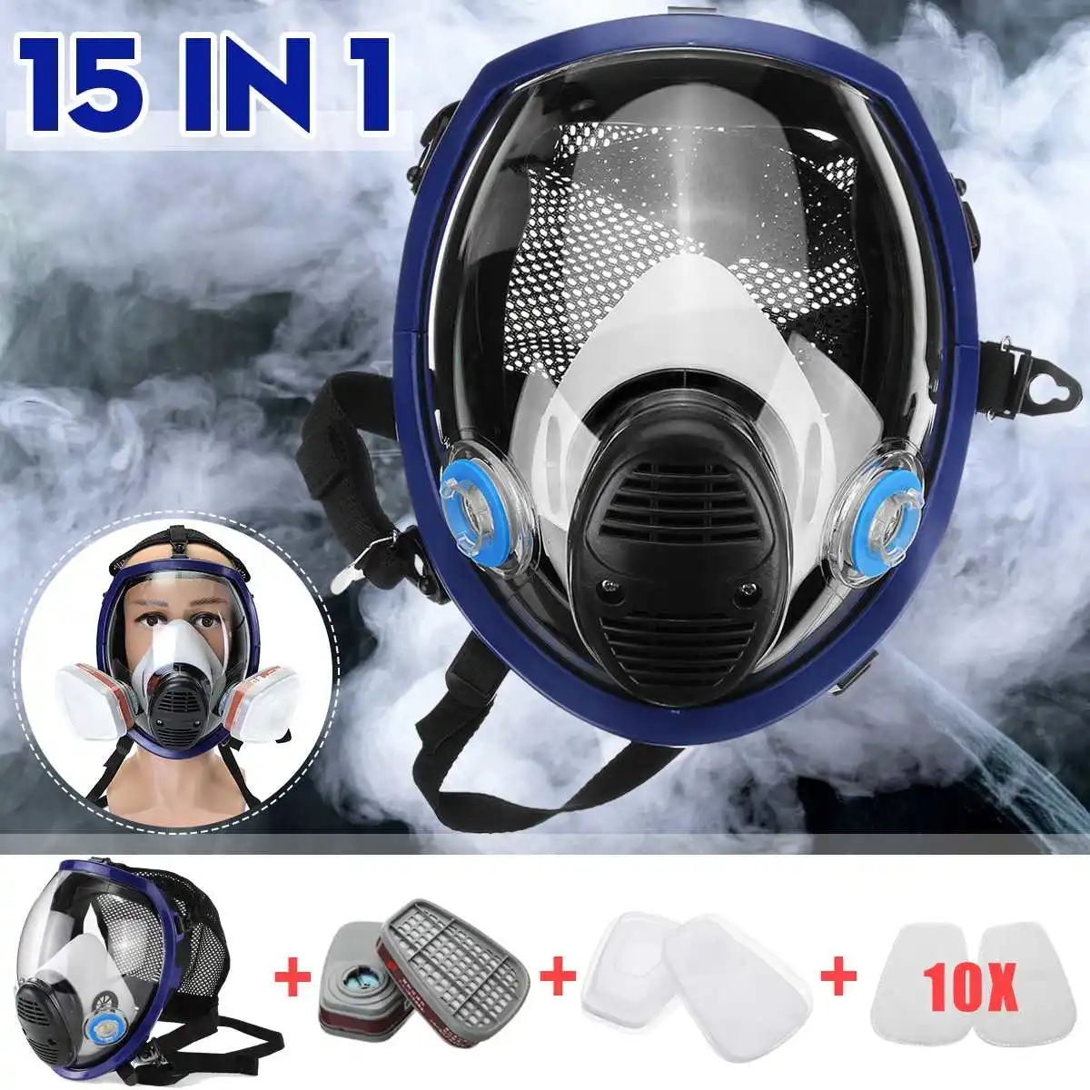 

15 in 1 Large Size Full Face For-3M 6800 Gas Mask Facepiece Respirator Painting Spraying Chemical Laboratory Safety Mask