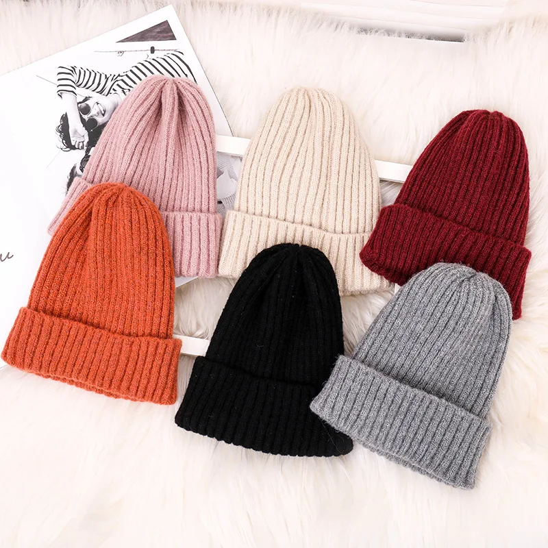 Женская вязаная шапка Skullies Beanies женская зимняя для девочек однотонный