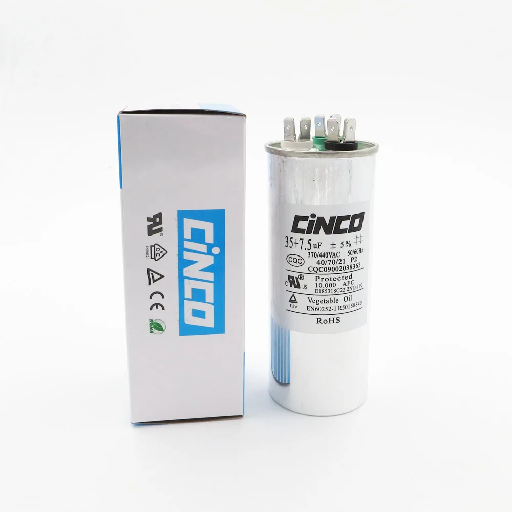

35+7.5uF 370VAC 440VAC Run Capacitor Air Conditioner Compressor Motor Capacitor CBB65 Aluminum Can P2 CBB65A-1 370V 440V