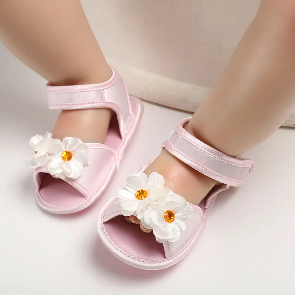 New 0-18M Baby Kids Girls Flower Crib Prewalkers Summer Sandals Shoes Princess 0-18M - Цвет: Розовый