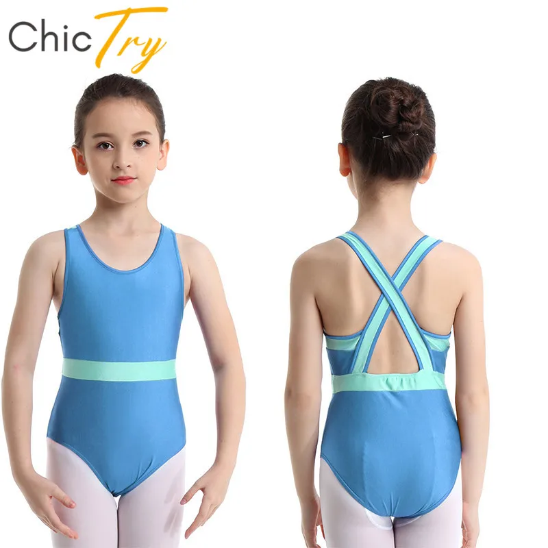 

ChicTry Kids Teens Sleeveless Color Block Ballet Leotard Stage Dance Costume Children Girls Gymnastics Leotard Sports Bodysuit