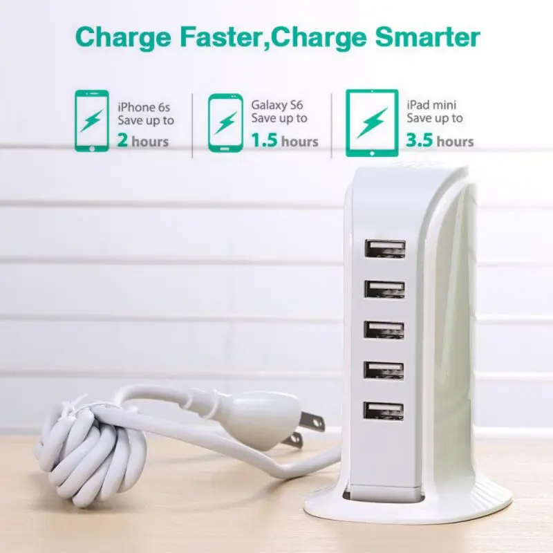 

5 Port Wall Charger Vertical Stand Desktop USB Hub Adapter Charging Station Wall Portable Mobile Phone Charger