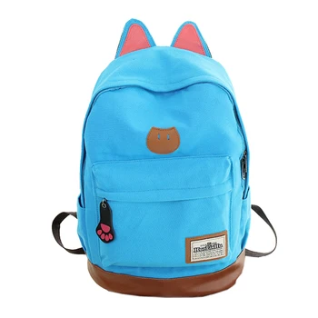 

Canvas Backpack For Women Girls Satchel School Bags Cute Rucksack School Backpack children Cat Ear Cartoon Women Bags Light Bl