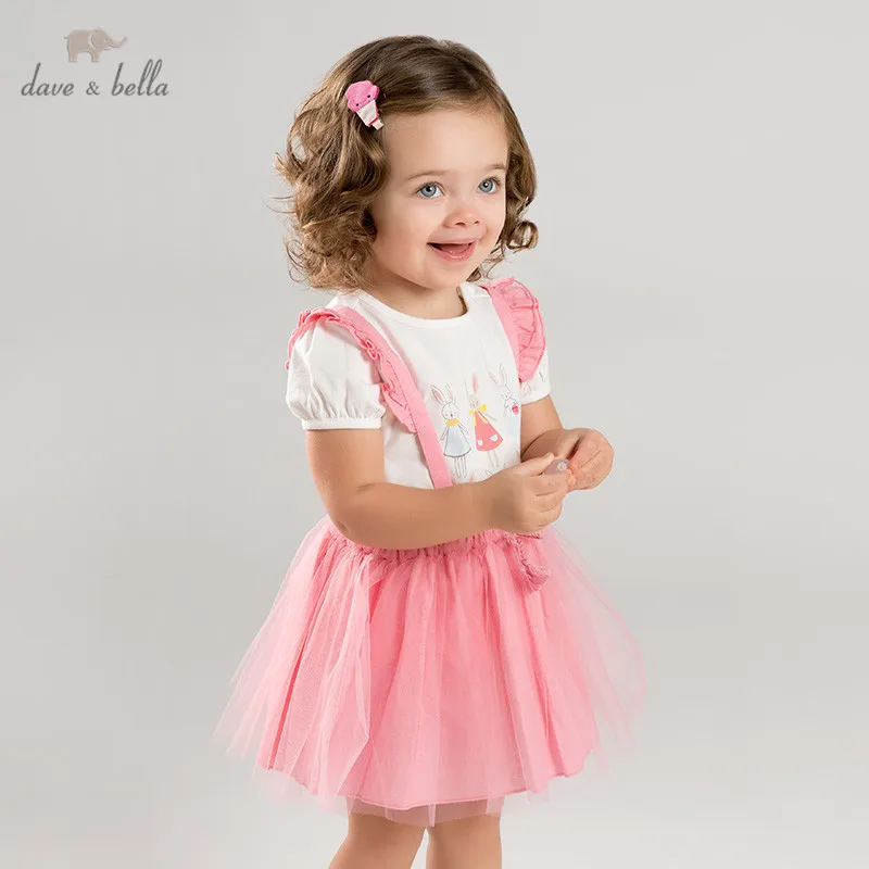 

DBA9419 dave bella summer baby girls fashion T-shirt children cute cartoon tops girls high quality pullover kids lolita tees
