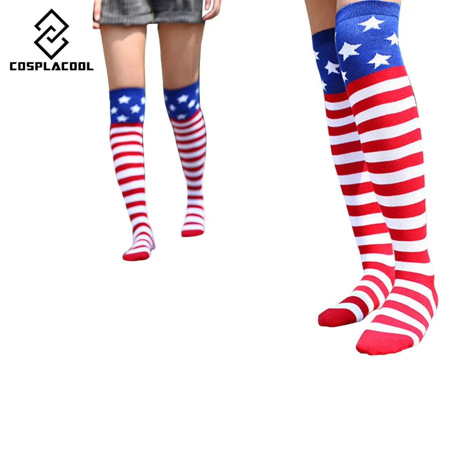 [COSPLACOOL] новые полосатые Высокие гольфы с пентаграммой американский флаг Узор Хип-хоп носки chaussette meias feminin