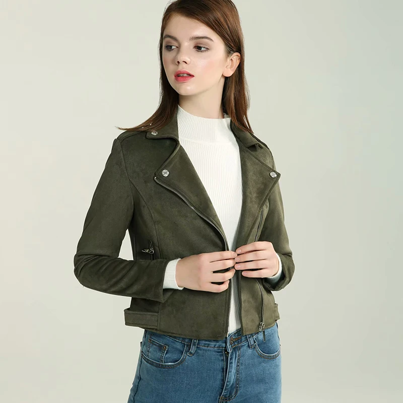 Женская замшевая куртка Klacwaya Байкерская уличная одежда оливкового и зеленого