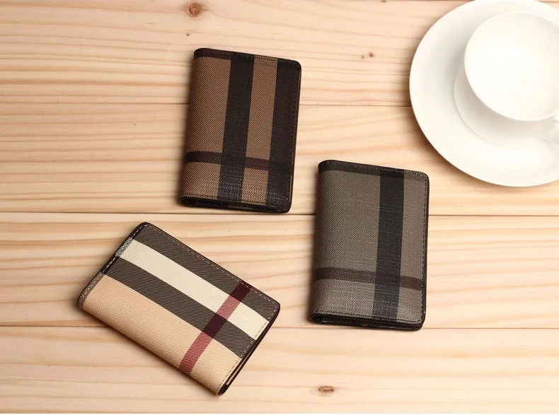 Fashion Classic Plaid Design Men ID Business Credit Card Holders US Europe Women Mini Leather Wallet Cover for Male Female