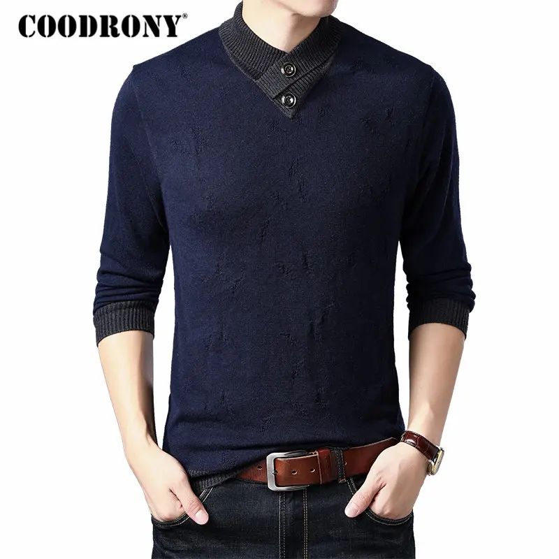 

COODRONY Brand Sweater Men Warm turtleneck Pull Homme Knitwear Cashmere Wool Pullover Men 2019 Autumn Winter Mens Sweaters 91033