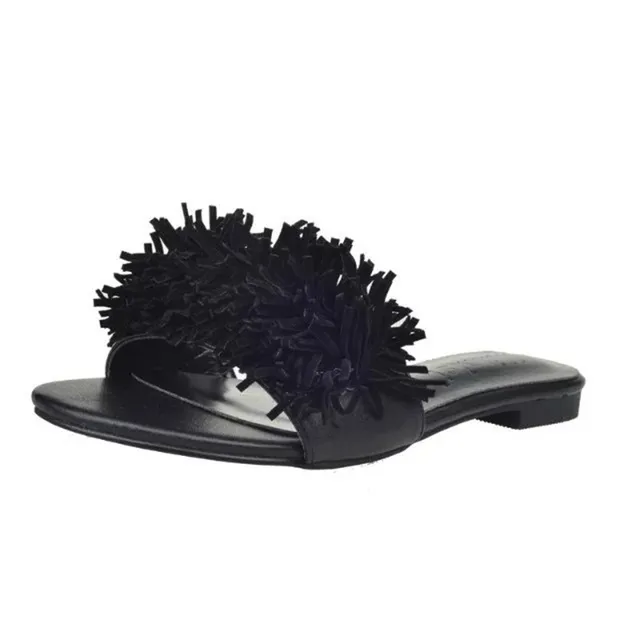 fringe slip on sandals