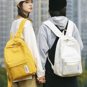

Japanese Style Women Canvas Backpack Teenagers Girls Solid Color Schoolbag Women's Travel Bags Soft Female Portable Backpack
