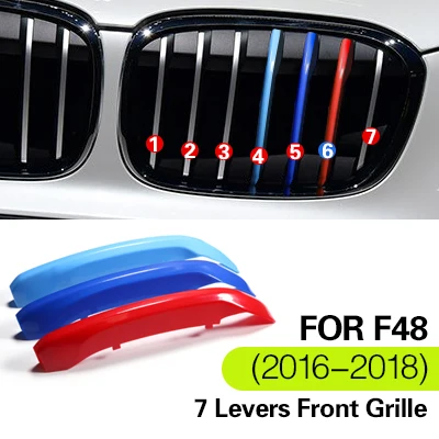 TPIC ABS 3D M укладки Передняя решетки крышка отделкой полоски наклейки для автомобиля BMW F15 F16 F25 F26 E70 E71 E72 E84 F48 X1 X3 X4 X5 X6 - Название цвета: F48 (2016-2018) 7