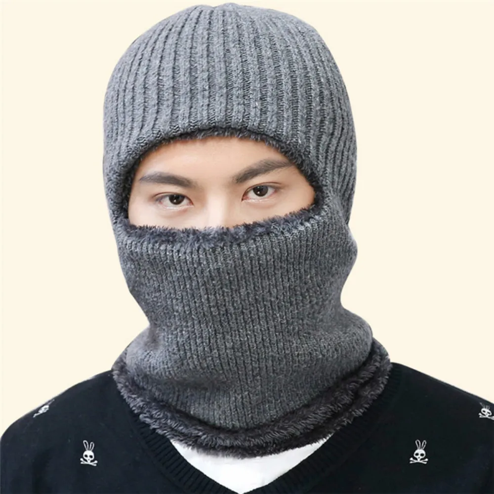 Men Knitted Wool Skullies Beanies Autumn Winter Velvet Bonnet Korean ...