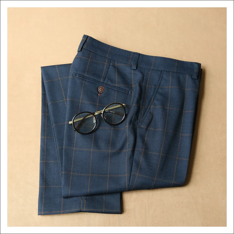 

2019 Men Wedding Dresses Suit Pants Male Business Pant Men's Western Formal Party Suits Pants Blue Plaid Trousers 365kz11