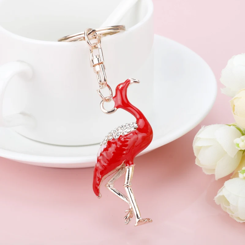 

Unique Crystal Flamingos Keychain Bird Shining Rhinestone Lover Bag Wallet Keyrings Women Gift