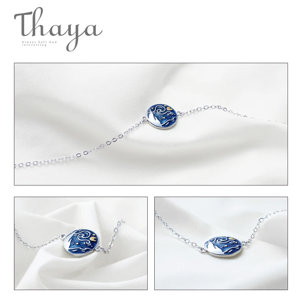 Kopen Thaya Van Gogh Emaille Cloisonne Vergulde Armband Ster Maan Nacht Olieverf S925 Zilveren Armband Sieraden Voor Vrouwen Gift
