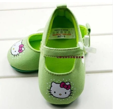 Baby girls Non-slip  soft-soled toddler shoes Hello kitty baby shoes Green fashion female baby shoes single shoes