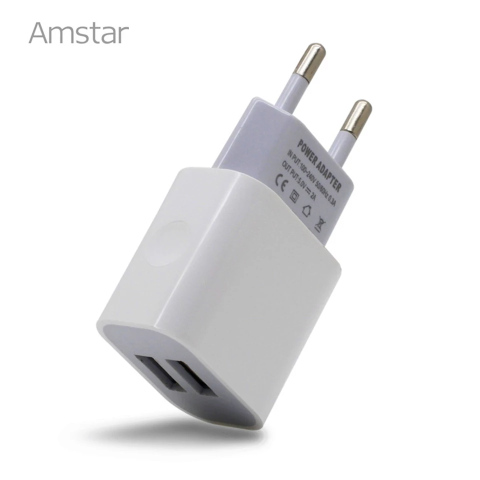 

Amstar Dual USB Charger 5V 2A Wall Adapte EU Plug Mobile Phone Travel Power Adapter for iPhone Samsung Huawei Xiaomi LG Moto HTC