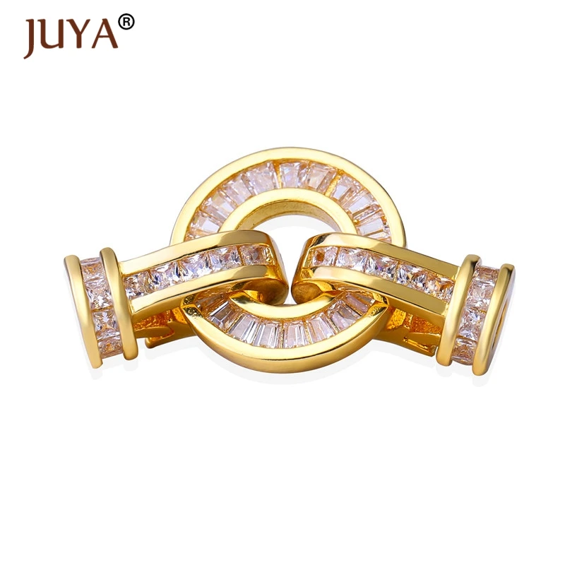 

Top Quality Copper AAA Zircon Fold Over Clasps For DIY Gemstone Pearls Bracelets Necklace Beads End Cap Clasp Jewelry Components