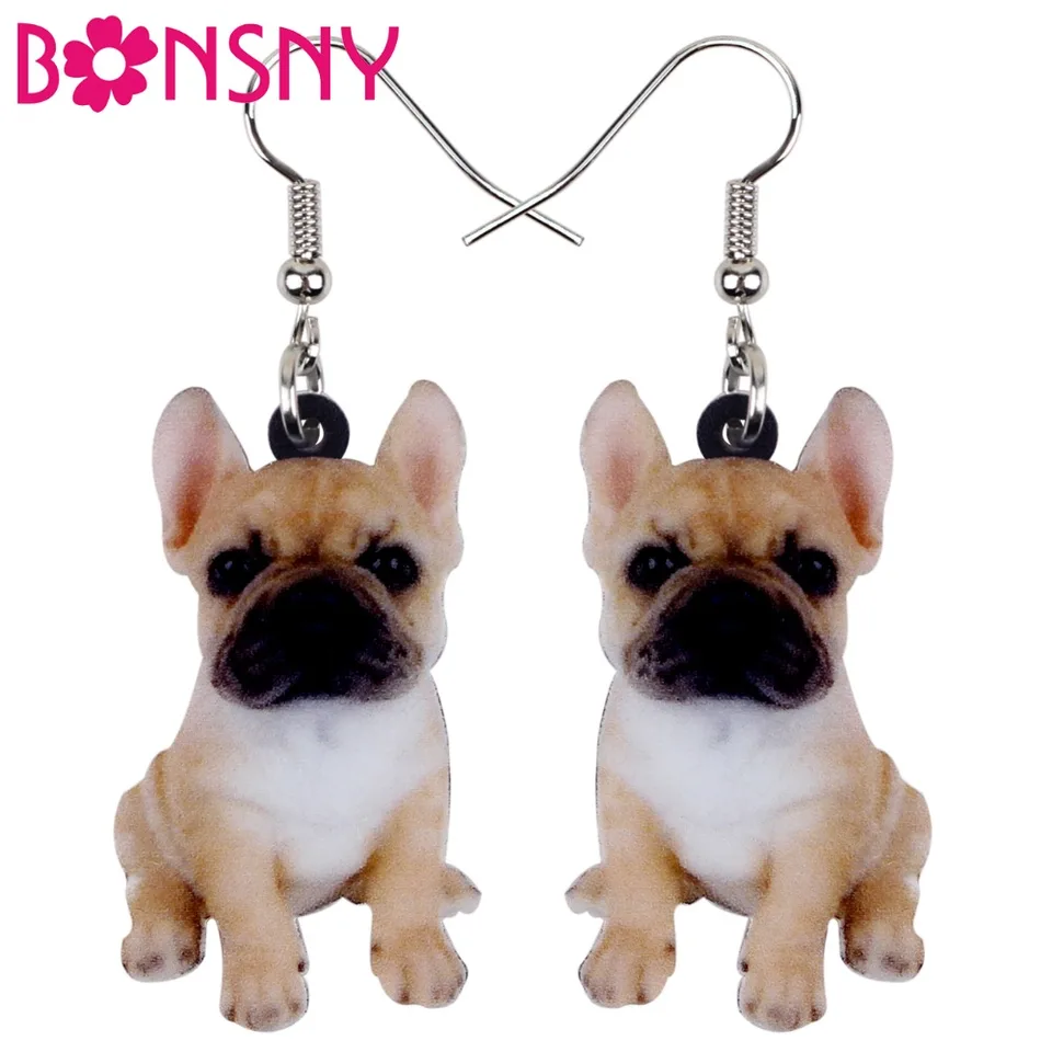 Bonsny Acrylic French Bulldog Drop Earrings – Cute Dog Dangle Earrings For Women, Fun Gift Idea